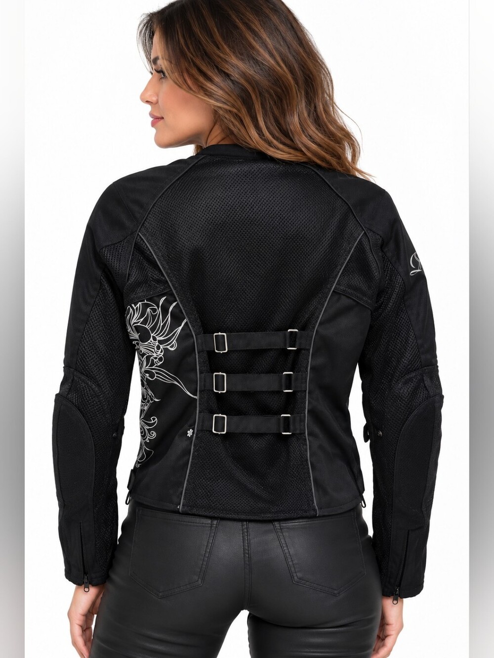 Joe Rocket Womens Motorcycle Jacket Black Silver/White Floral Protective Armor S